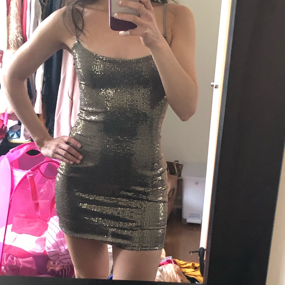 Lucy in the sky mini rustic gold sequin dress